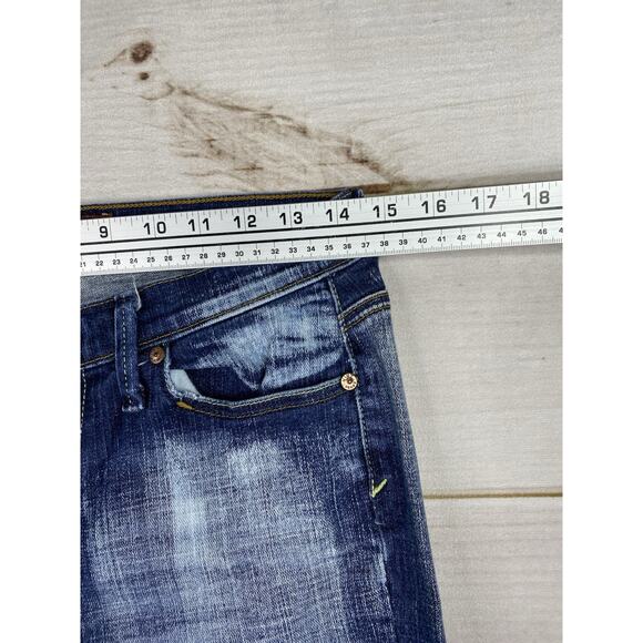 Vtg Hint Jeans Womens 9 Blue Flare Bootcut Low Rise Distressed Pockets Y2K - Picture 4 of 11